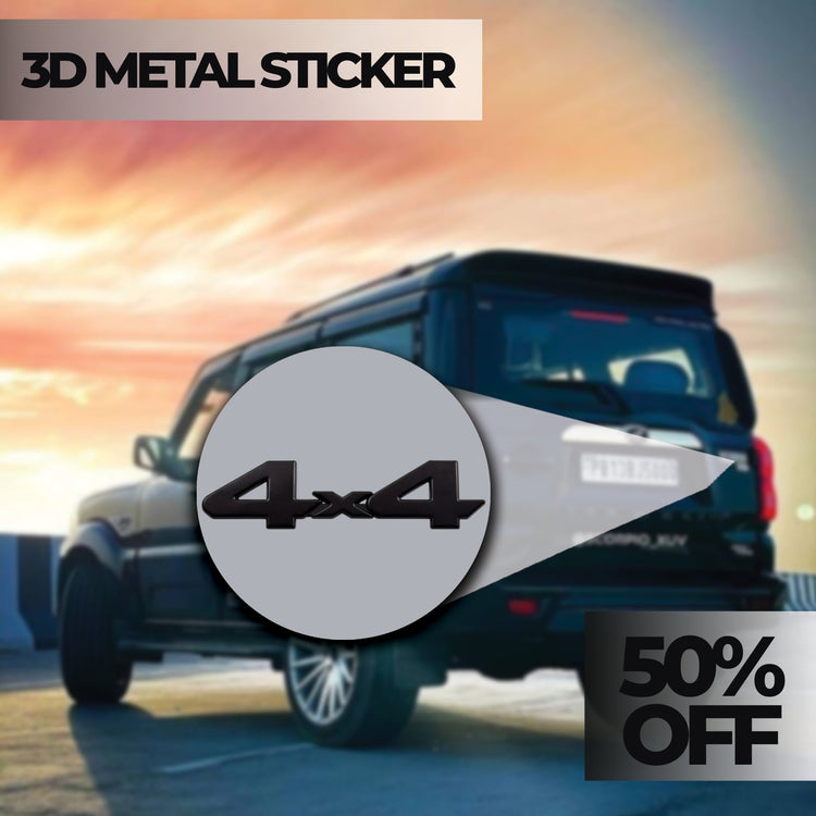 4x4 3D Logo Car Badge Emblem | 15cm x 4cm | All Vehicle Exterior Decorative Logo, Self - Adhesive - STICKER_4X4_BLK-D1
