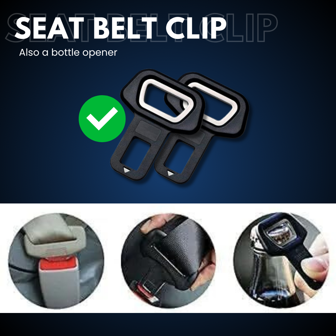 Universal Car Safety Seat Belt Black Buckle Extension Extender Clip Alarm Stopper (Pack of 2)