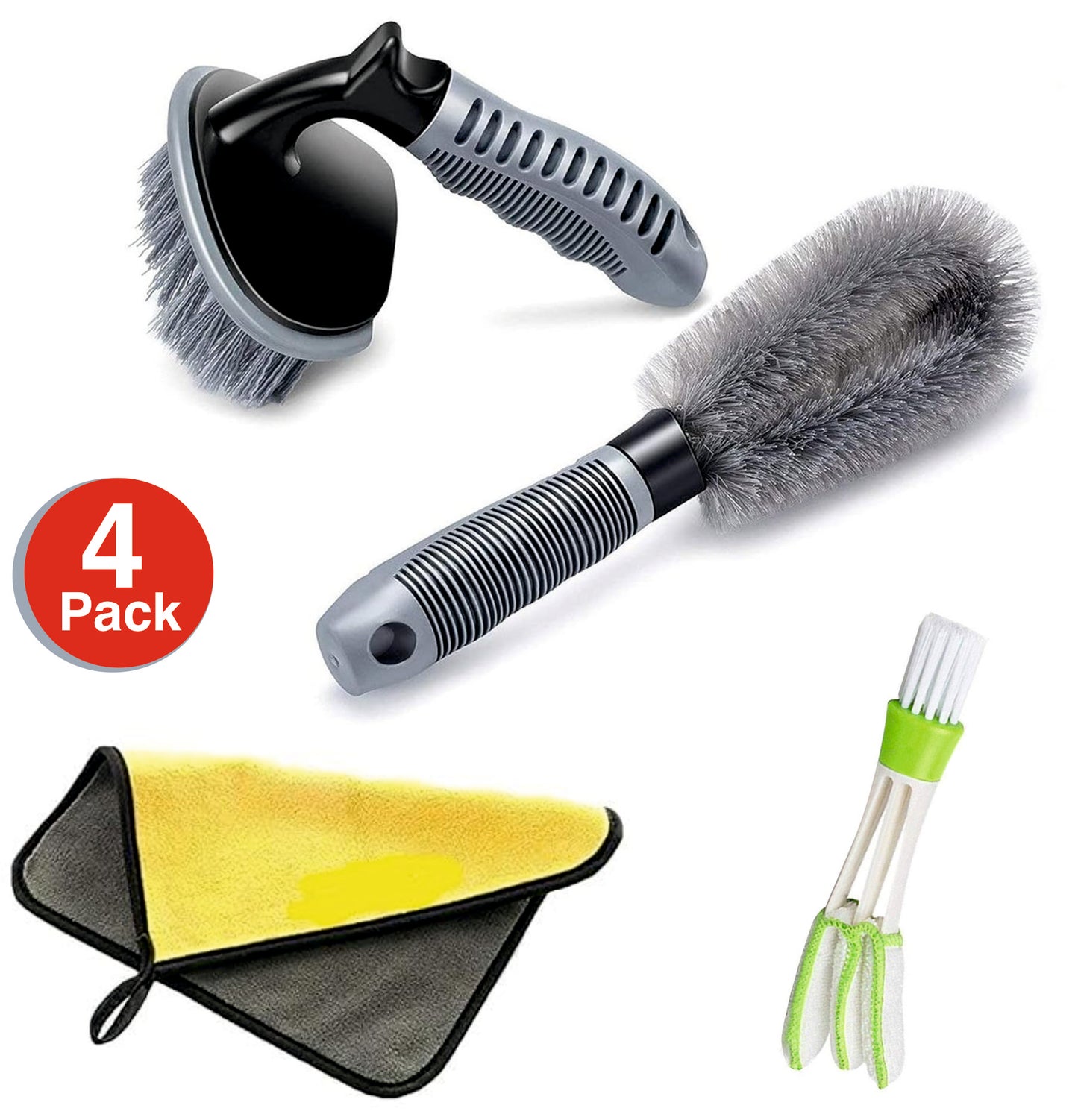 Car Wheel Rubber Tier rim Cleaning Washing Hard brush Accessories tool gadget Microfiber cloth towel yellow black grey hole 