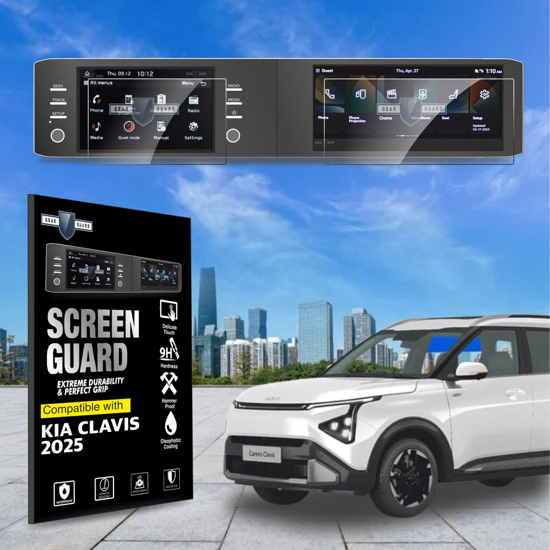 Kia carens clavis 2025 car accessories infotainment system touch screen guard protector tempered glass unbreakable scratch proof flexible plastic 9h hardness full screen