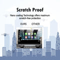 Tempered glass screen protector covering a car's touch screen, providing strong protection against scratches