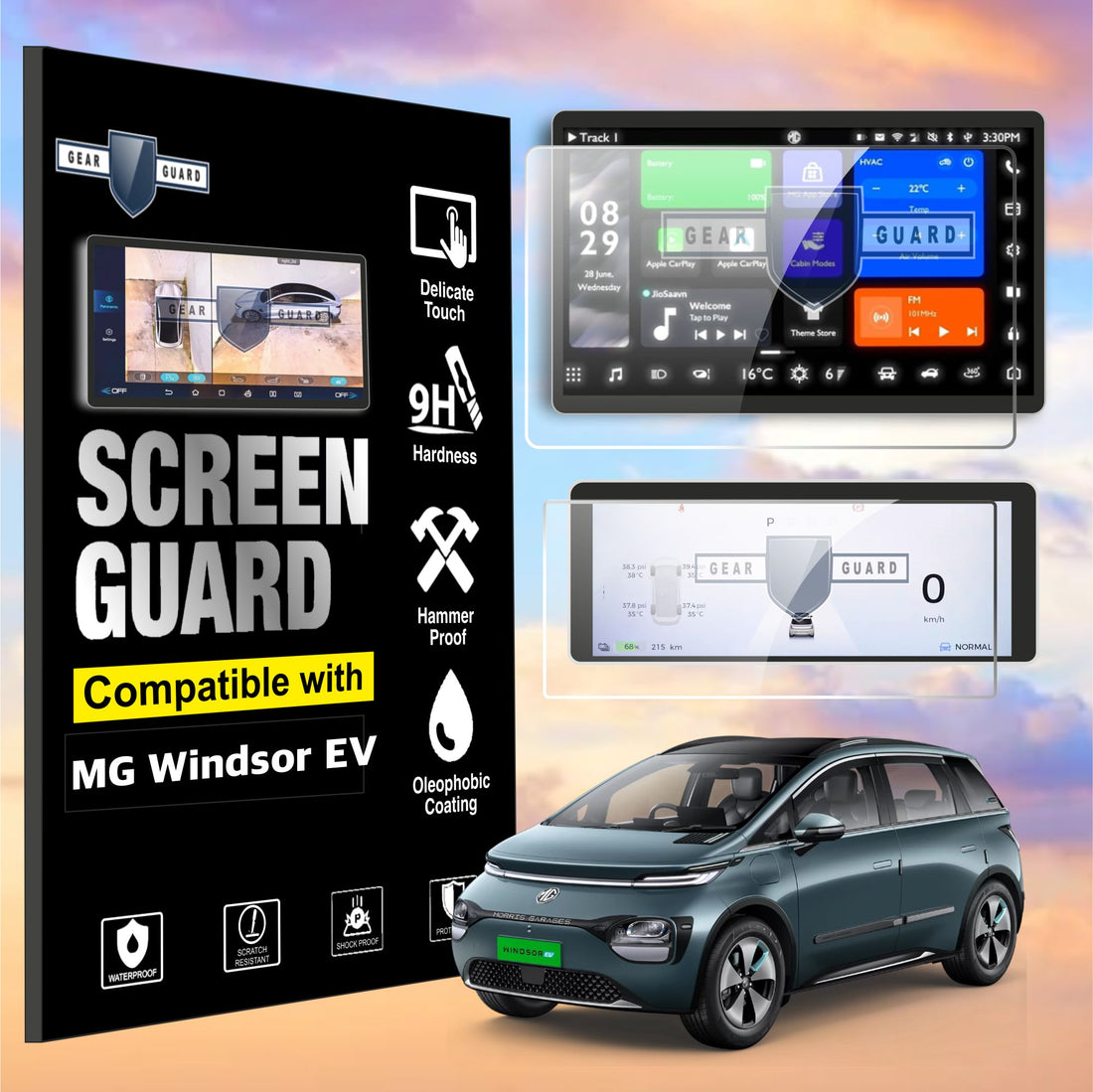 MG Windsor EV Car Exclusive Essence 15.6inch Touch Screen infotainment System Guard 8inch Instrument Cluster MID protector protection Film