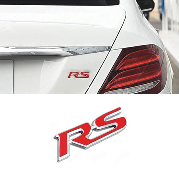 RS 3D Car Badge Emblem Red & Chrome | 2.4cm x 9cm | All Vehicle Exterior Decorative Logo, Self-Adhesive