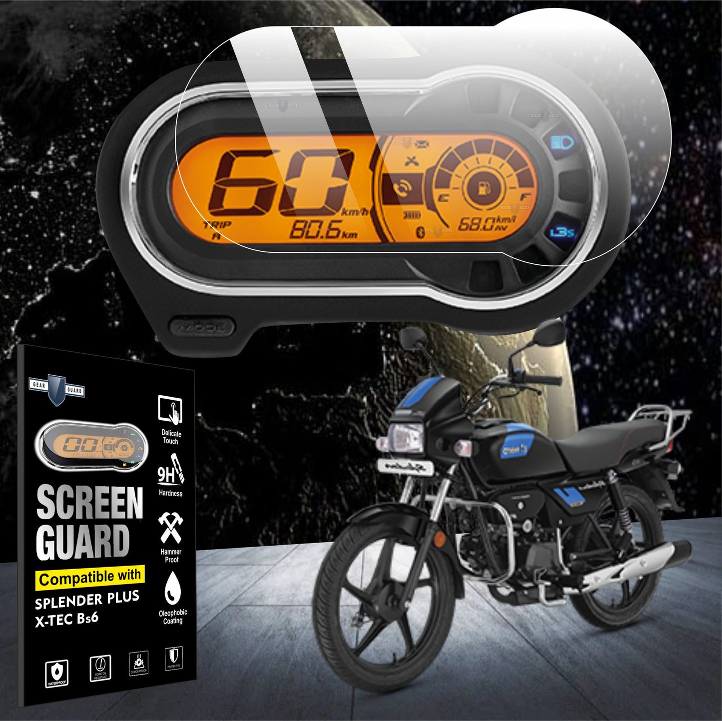 Hero Splender Plus Xtec Bs6 Accessories Speedometer Screen Guard