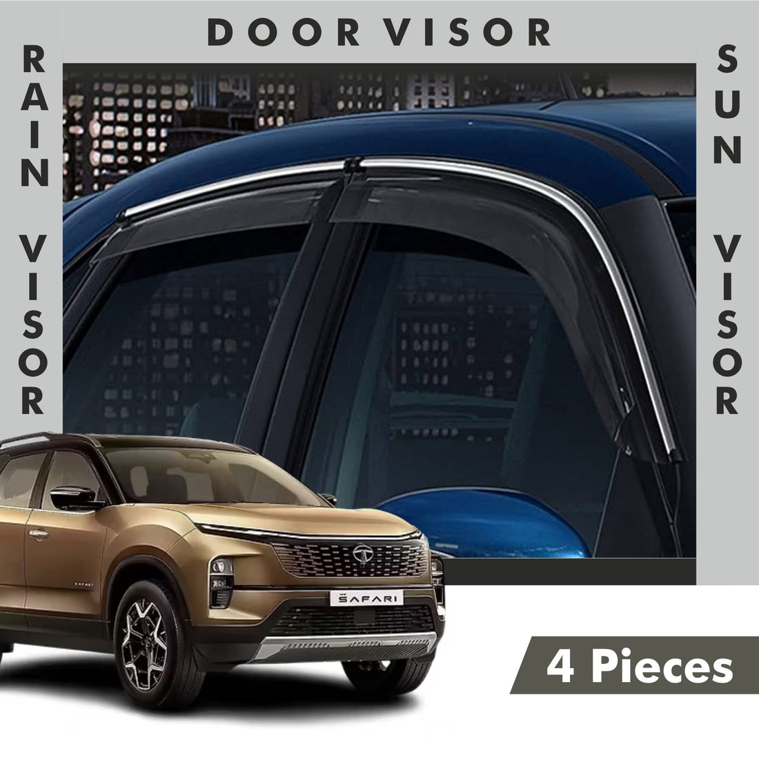 Tata Safari Door Visor | Rain Visor | Sun Visor [2023-2025]