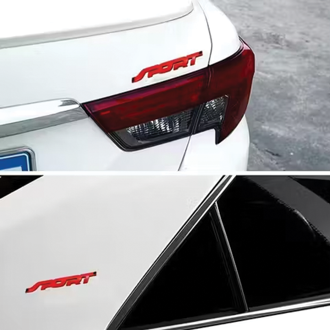 3D SPORT Metal Car Logo Emblem 13.7 X 2 cm Premium Matte Black Finish with Red Details