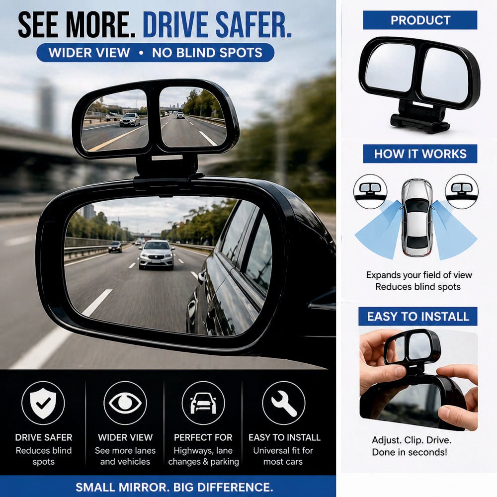 Adjustable Wide Angle Car Rear View Blind Spot Mirror [2Pcs L,R] - MIRROR_LR