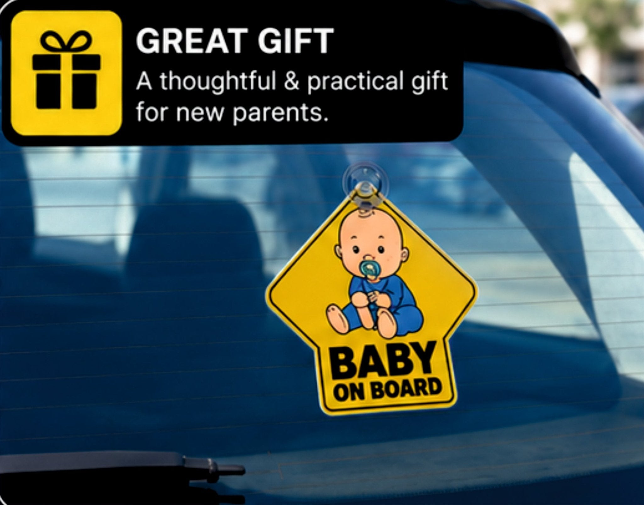 Baby On Board Rear Windshield Sign with Suction Cup | Rear Window Silicon Car Sticker -BABYONBOARD