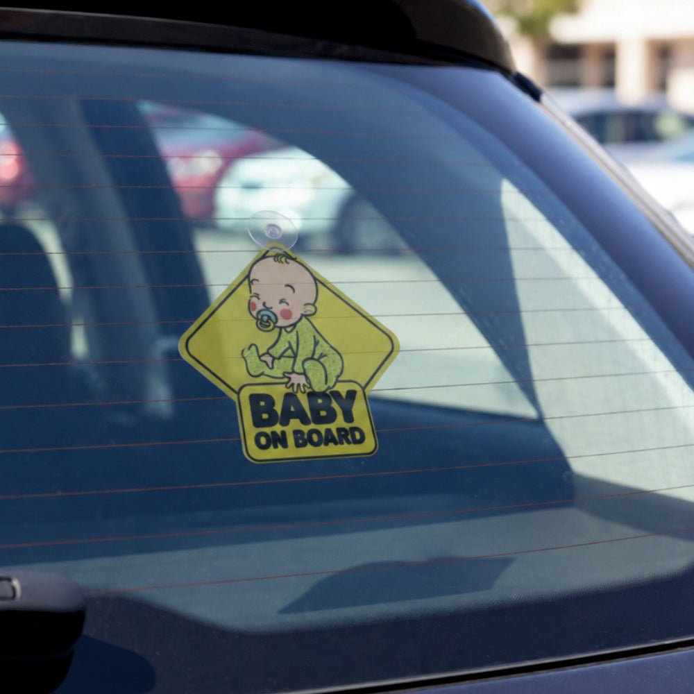 Baby On Board Rear Windshield Sign with Suction Cup | Rear Window Silicon Car Sticker -BABYONBOARD