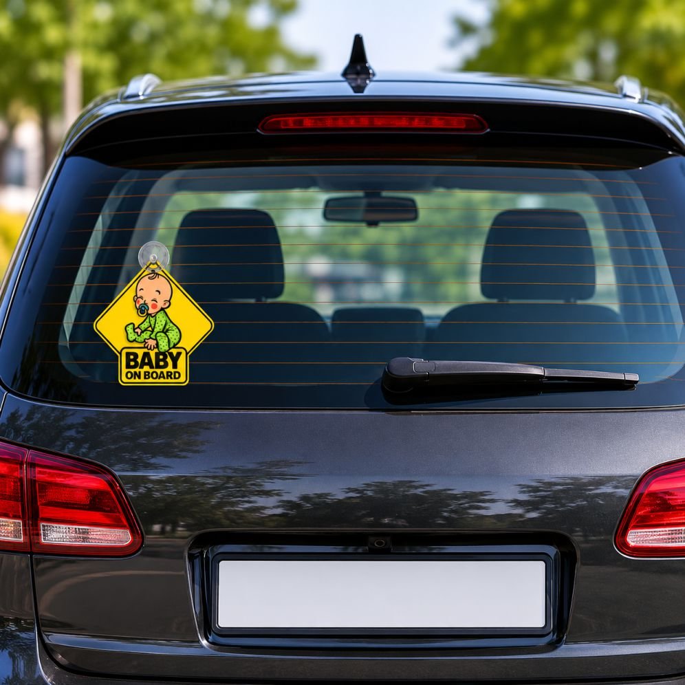 Baby On Board Rear Windshield Sign with Suction Cup | Rear Window Silicon Car Sticker -BABYONBOARD