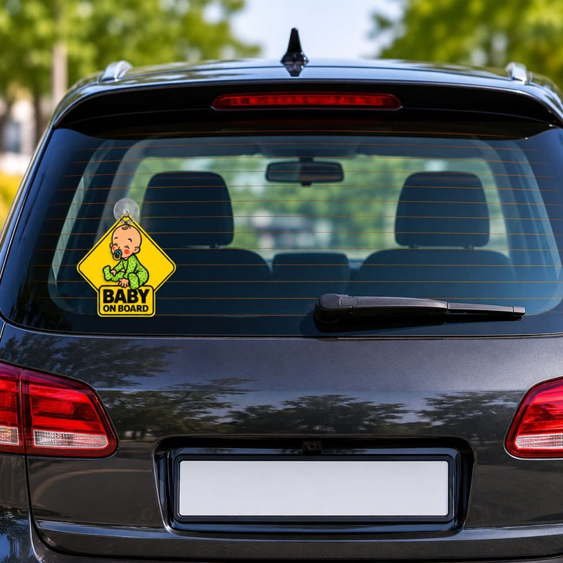 Baby On Board Rear Windshield Sign with Suction Cup | Rear Window Silicon Car Sticker -BABYONBOARD