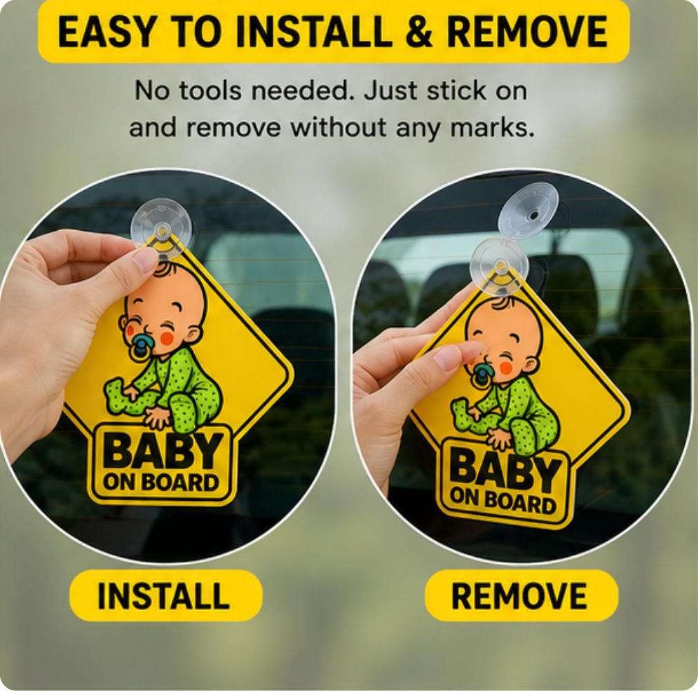 Baby On Board Rear Windshield Sign with Suction Cup | Rear Window Silicon Car Sticker -BABYONBOARD