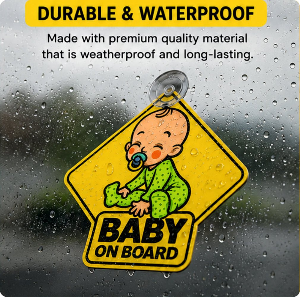 Baby On Board Rear Windshield Sign with Suction Cup | Rear Window Silicon Car Sticker -BABYONBOARD