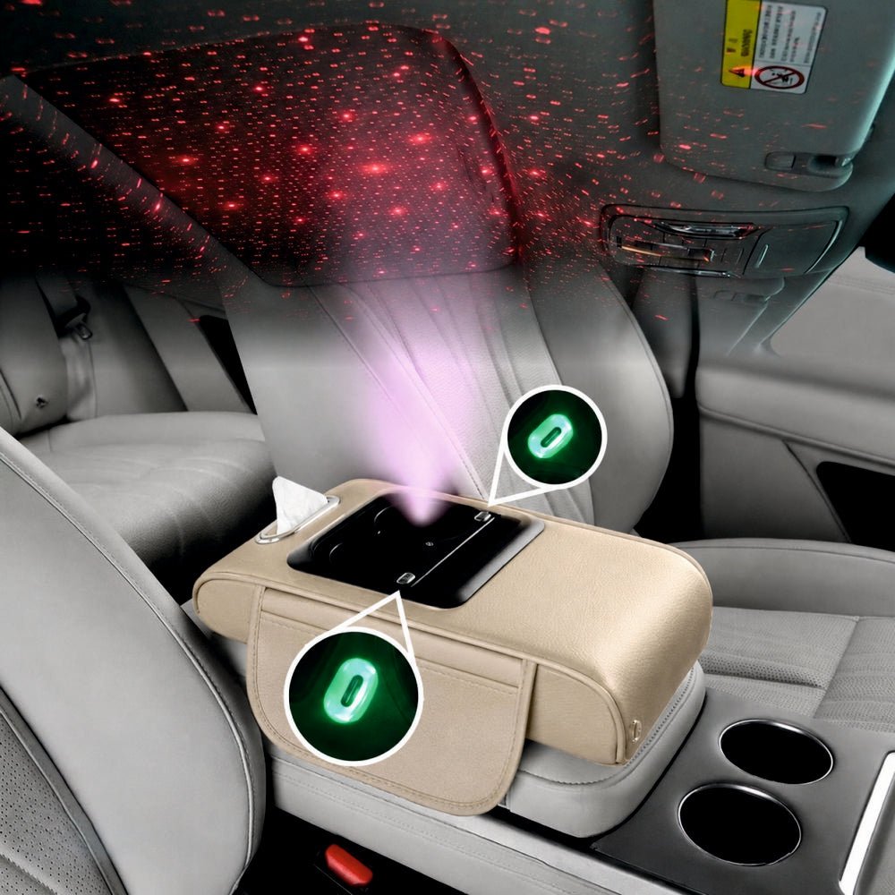 Car Armrest Box Cup Holder with LED Galaxy Light -ARMREST_CUP_LED_BGE