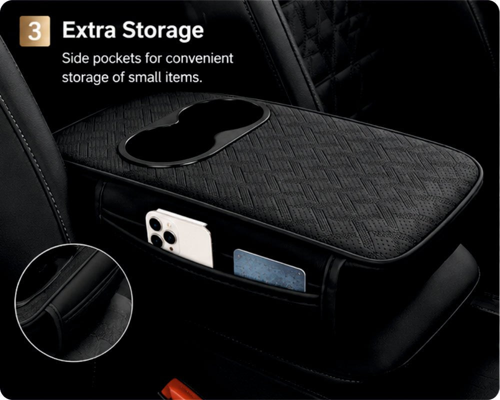Car Armrest Cushion with Cup Holder -ARMREST_CUPHOLDER_BLK
