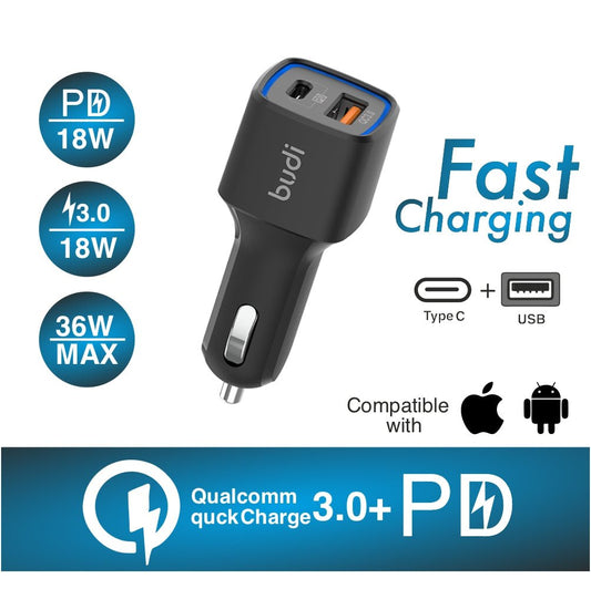 Car Fast Charger Quick Charger 3.0 USB PD Type-C with LED Light -CHARGER