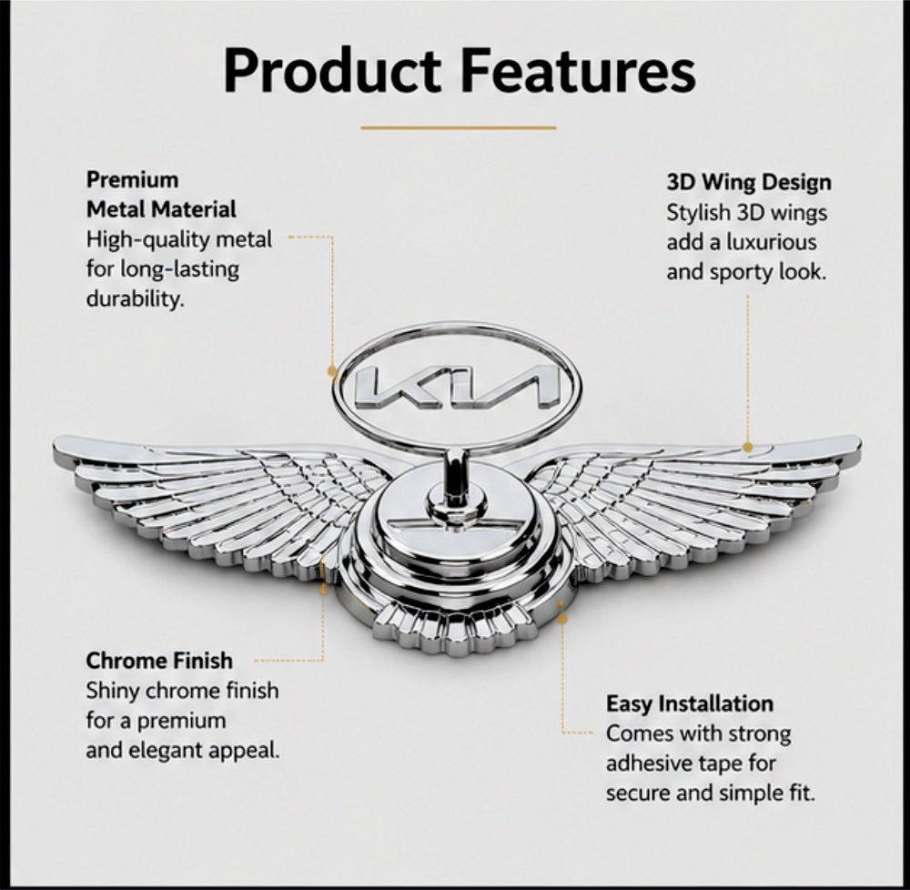 Car Front Hood 3D Metal Emblem Logo -SP_KIA_WING_LOGO