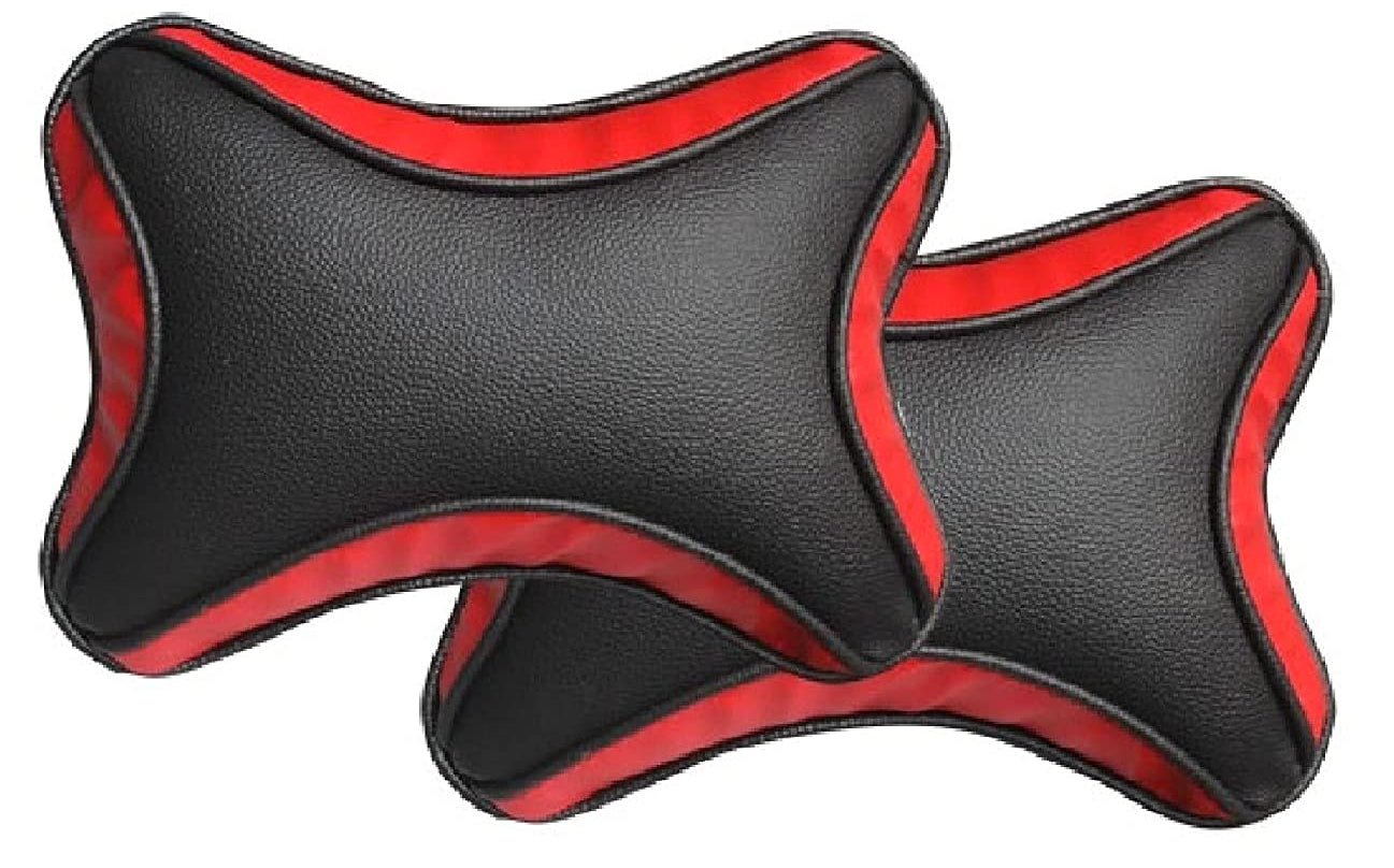 Car Neck Rest Pillow For All Cars - Set of 2 -PILLOW_BLACK_RED