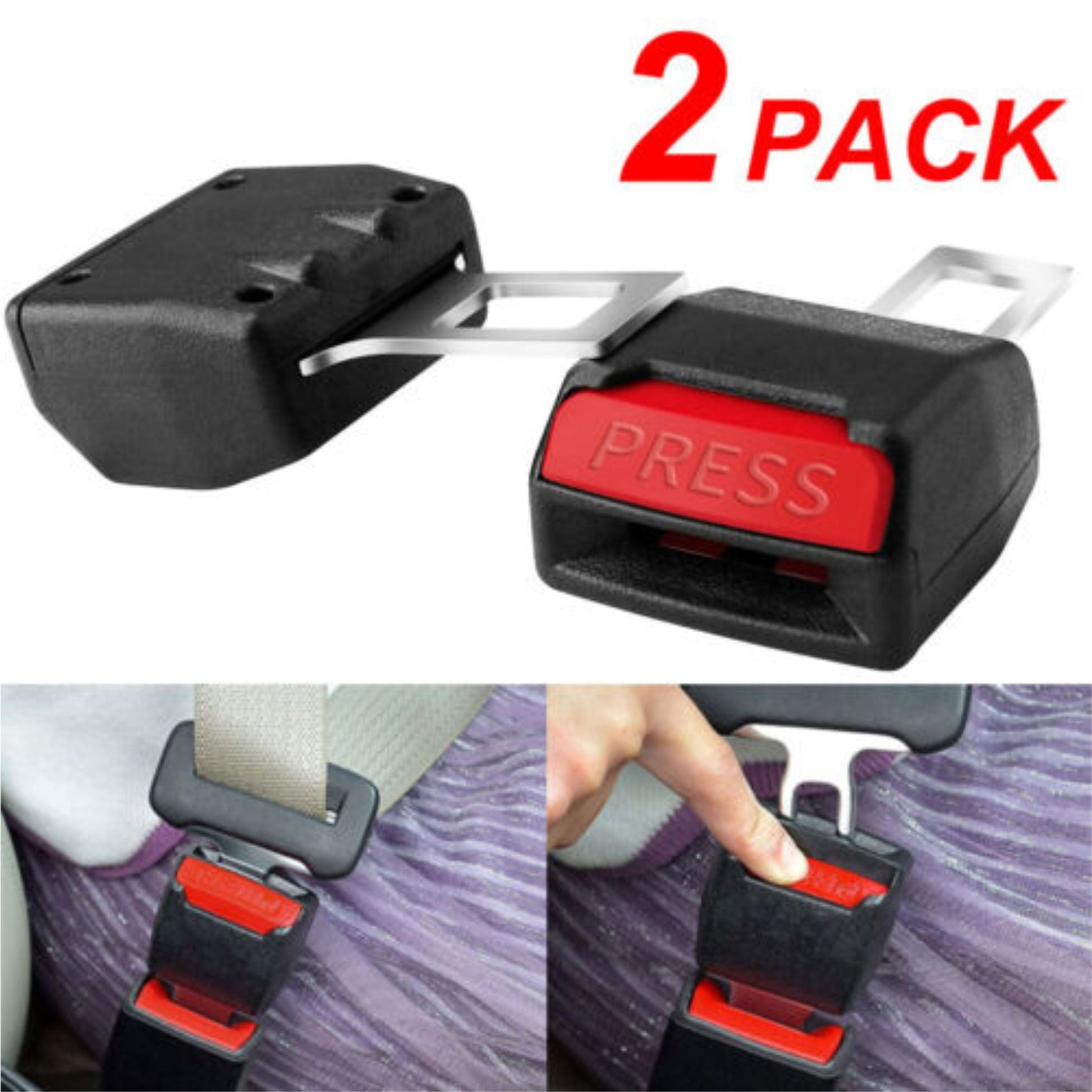 Car Safety Seat Belt Buckle Extension Extender Clip Red Alarm Stopper (Pack of 2) - BELT_BUCKLE2