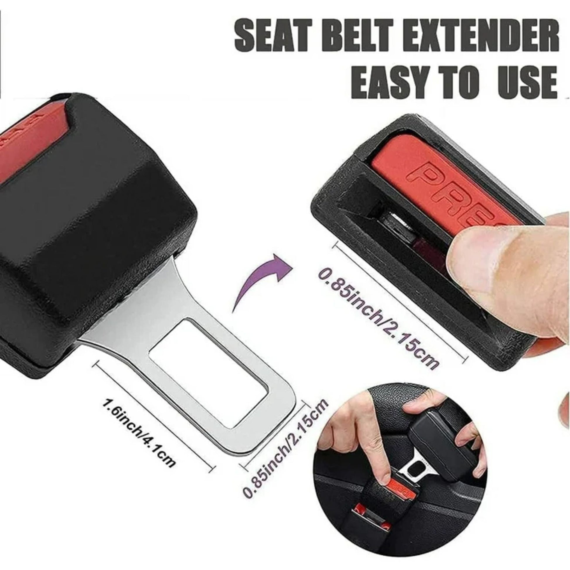 Car Safety Seat Belt Buckle Extension Extender Clip Red Alarm Stopper (Pack of 2) - BELT_BUCKLE2