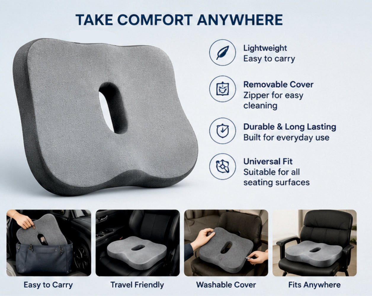 Car Seat Memory Foam Cushion For Car Seat -CUSHION_DARK_GREY