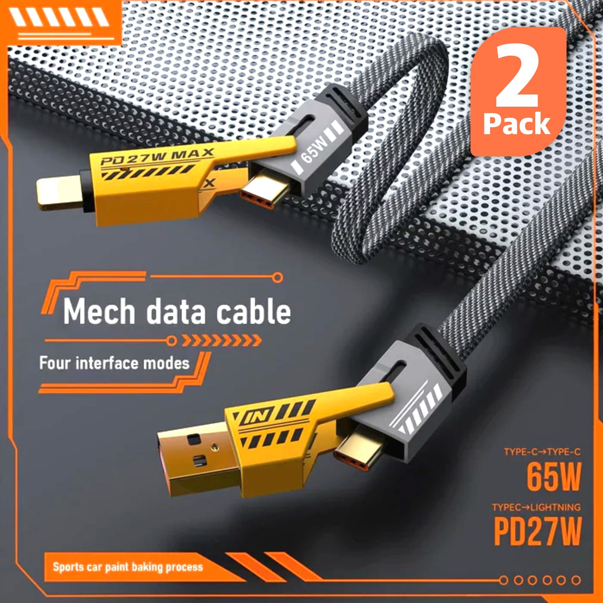4 in 1 Metal Fast Charging Cable 1.5M (Pack of 2)