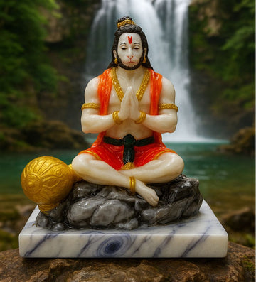 Divine Hanuman Idol in Meditation Pose – Marble Base | Spiritual Home Decor - IDOL_HANUMAN