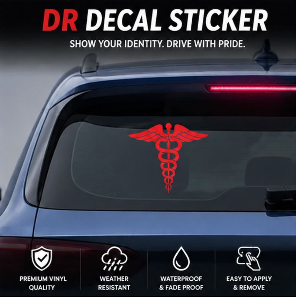 Doctor Sign Car Decal Sticker | Waterproof Vinyl | Red Doctor Logo | 11cm x 11cm | Pack of 2 -SADOCTOR01_RED