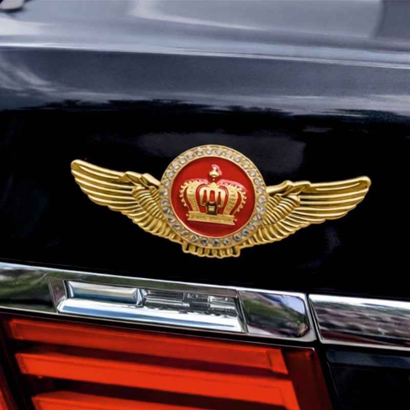 Golden Crown Winged Car Emblem 3D Metal Sticker - STICKER_GOLDCROWN