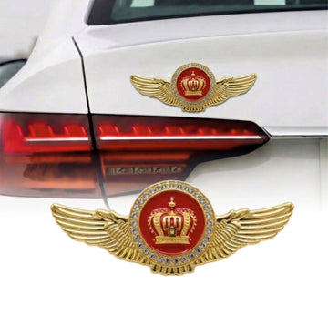 Golden Crown Winged Car Emblem 3D Metal Sticker - STICKER_GOLDCROWN