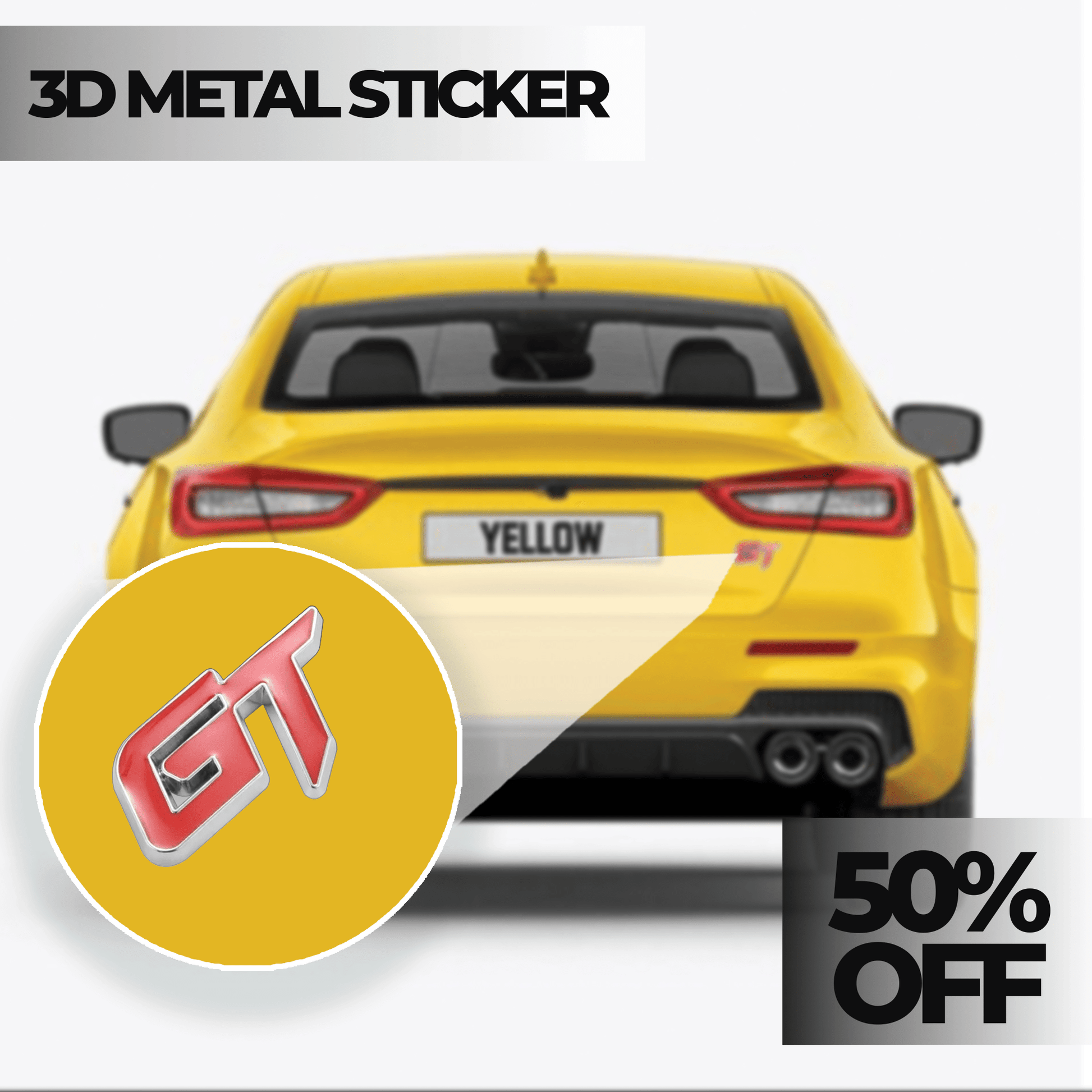 GT 3D Logo Car Badge Emblem | 5cm x 2cm | All Vehicle Exterior Decorative Logo, Self - Adhesive - STICKER_GT_RED