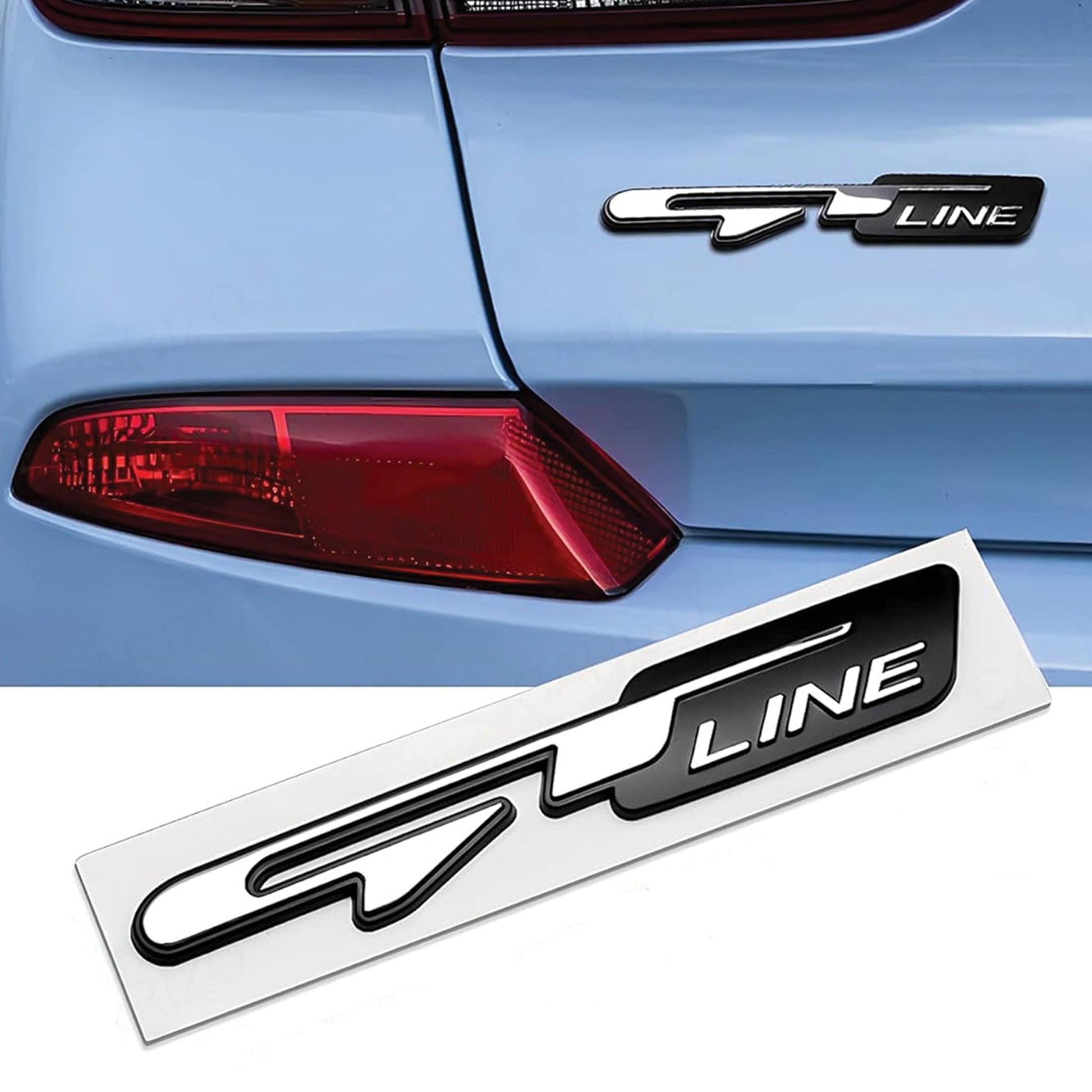 GT - Line Metal Logo Car Badge Emblem | 11.3cm x 1.8cm | All Vehicle Exterior Decorative Logo, Self - Adhesive - STICKER_GT_LINE