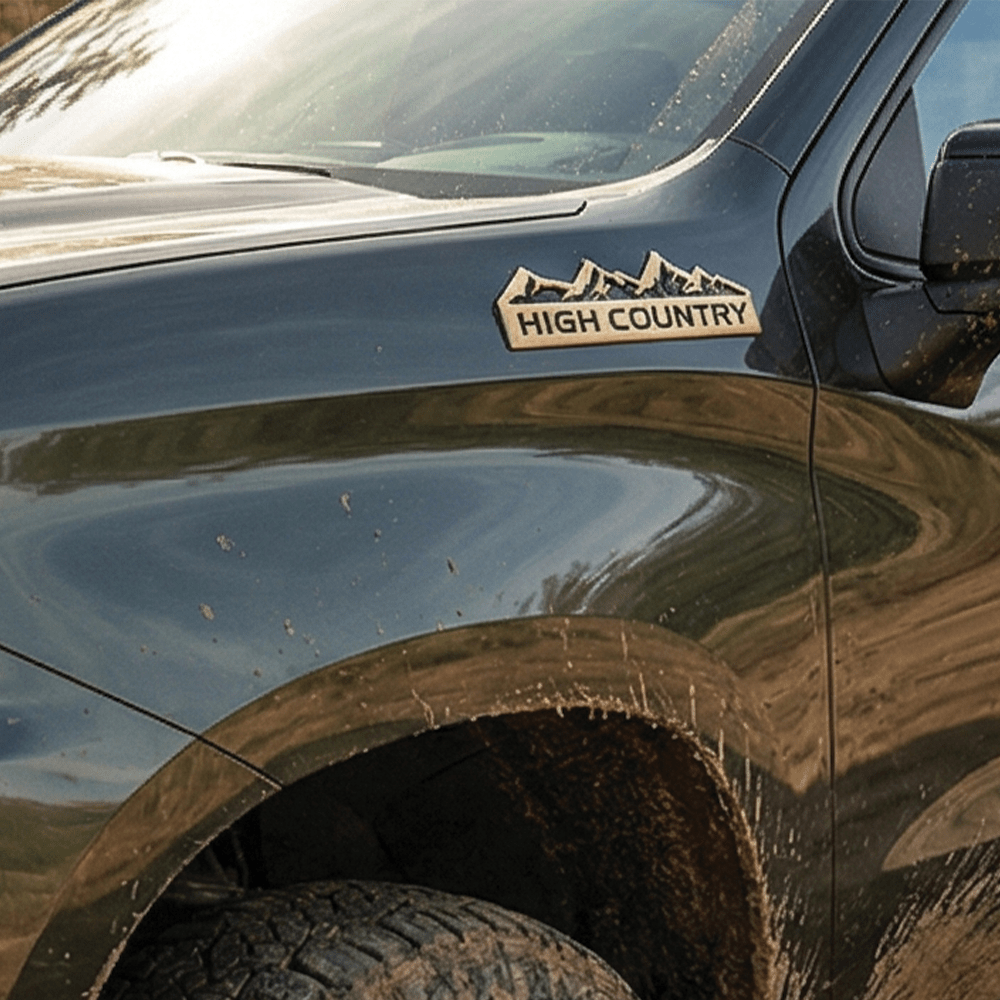 High Country 3D Metal Sticker - 12.5cm x 3.5cm - STICKER_HIGHCOUNTRY_SIL