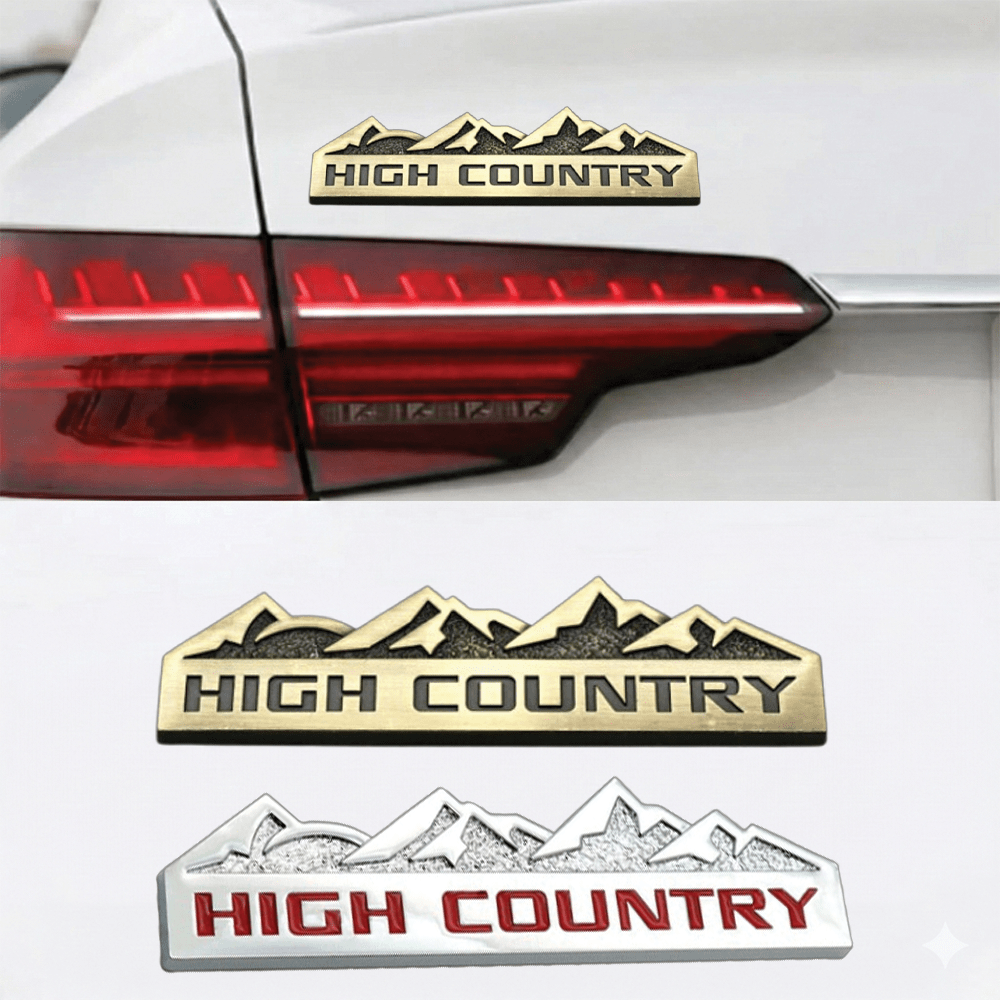 High Country 3D Metal Sticker - 12.5cm x 3.5cm - STICKER_HIGHCOUNTRY_SIL