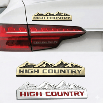 High Country 3D Metal Sticker - 12.5cm x 3.5cm - STICKER_HIGHCOUNTRY_SIL
