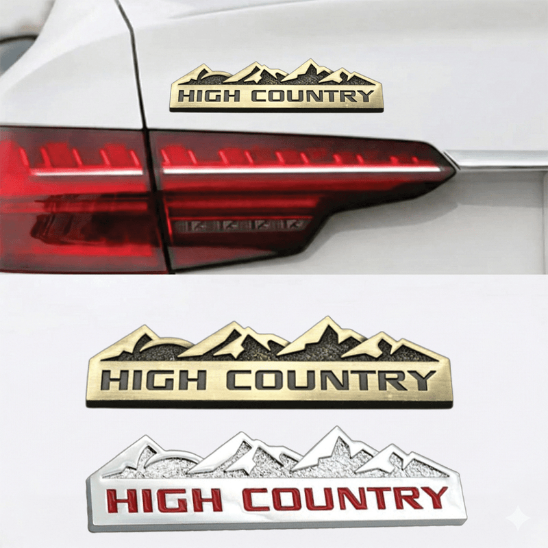 High Country 3D Metal Sticker - 12.5cm x 3.5cm - STICKER_HIGHCOUNTRY_SIL