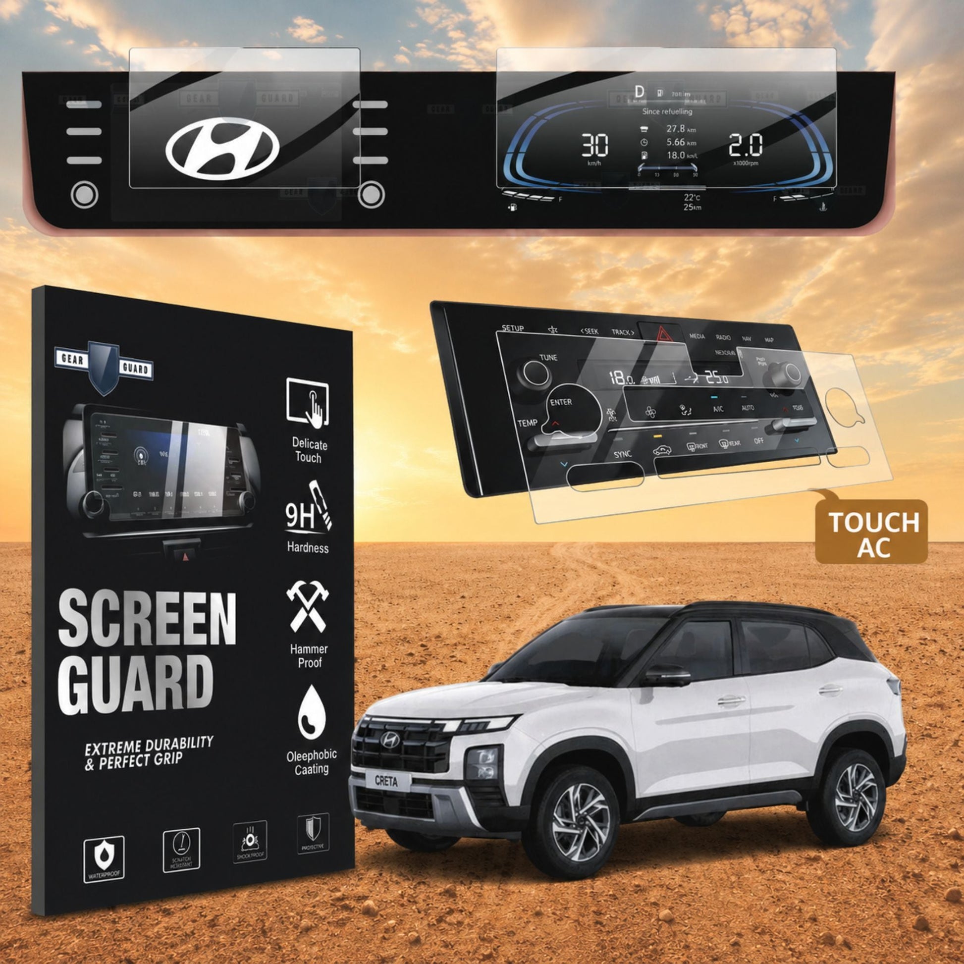 Hyundai Creta Facelift Touch Screen Guard With Ac Vent Guard [2026] -