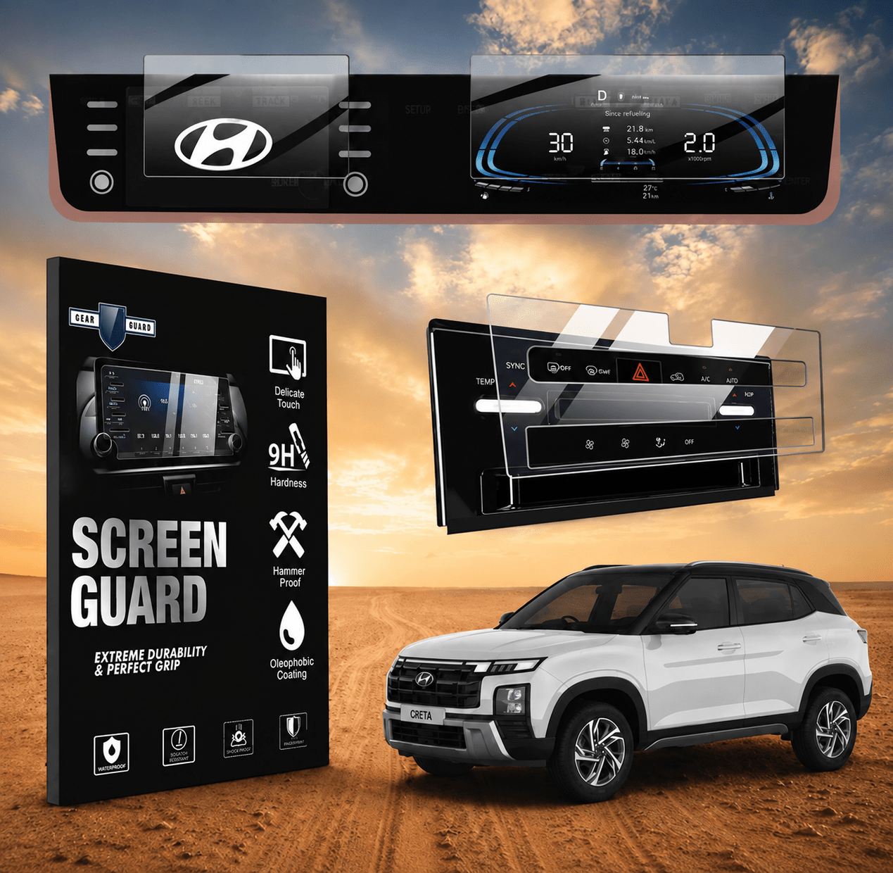 Hyundai Creta Facelift Touch Screen Guard With Ac Vent Guard [2026] -M8C_CRETA_INF_MID_TAC