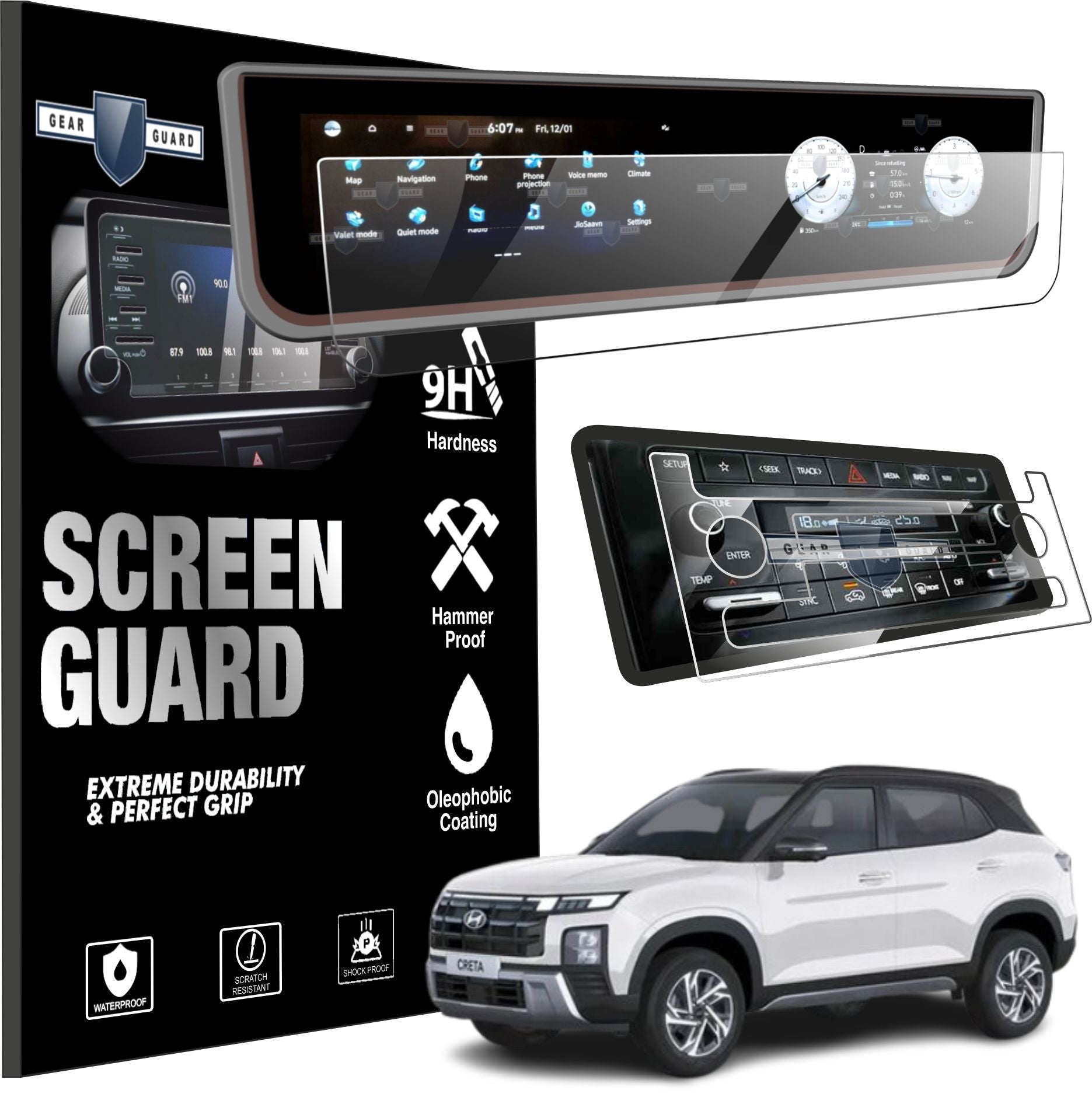Hyundai Creta Facelift Touch Screen Protector with AC Vent Guard [2024 - 2026] - CFC_CRETA_F_AC