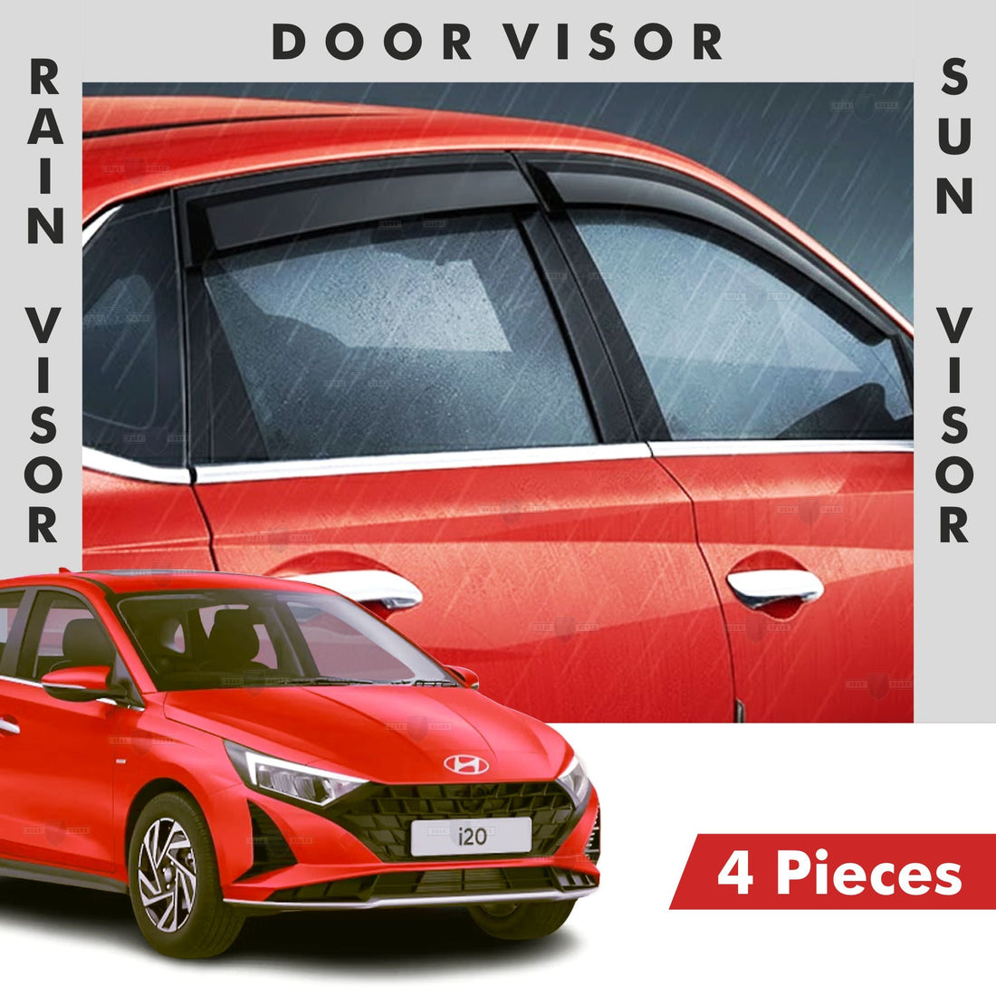 Hyundai i20 Door Visor | Rain Visor | Sun Visor [2023 - 2026] - DV_I20_23-26_BLK