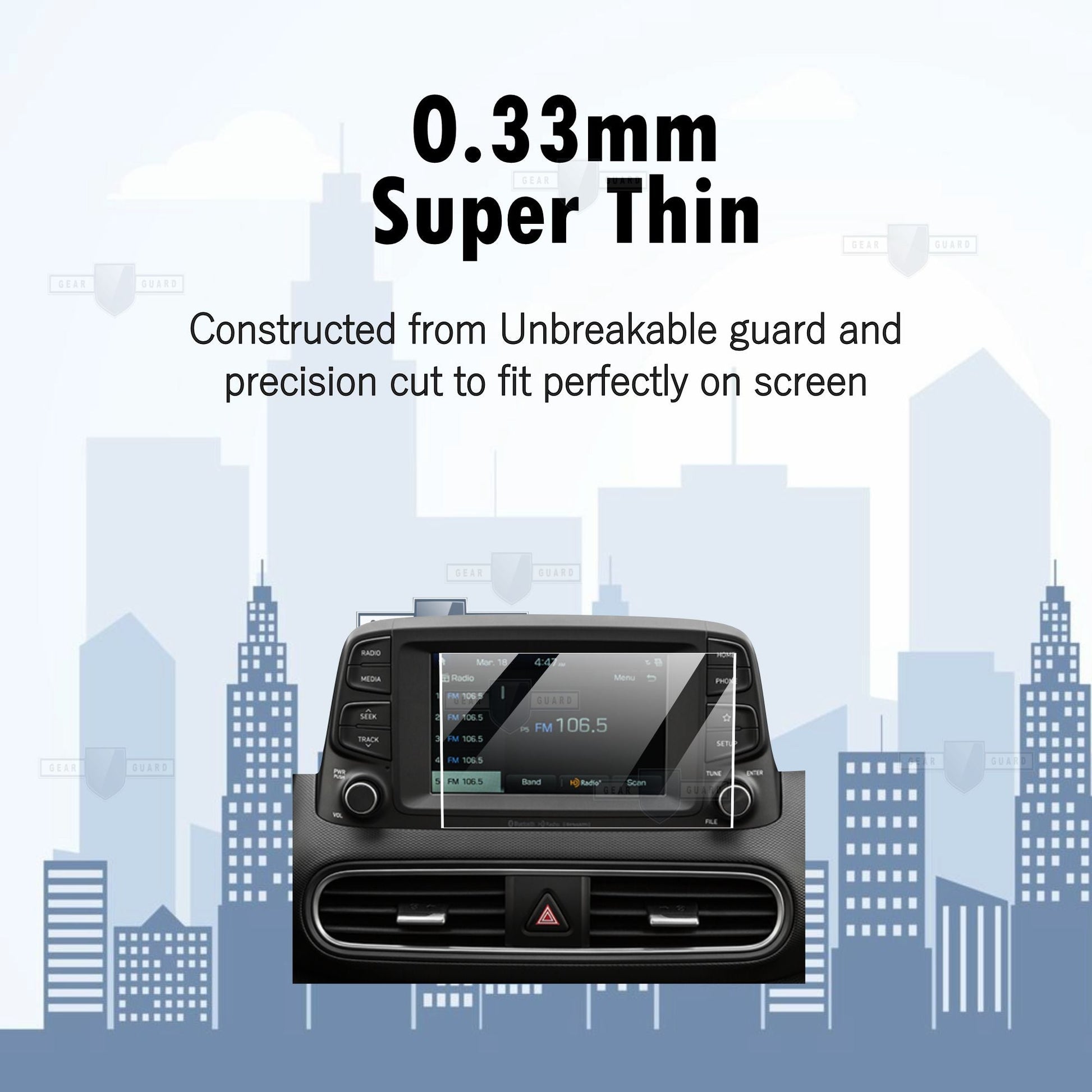 Tempered glass screen protector covering a car's touch screen, providing strong protection against scratches