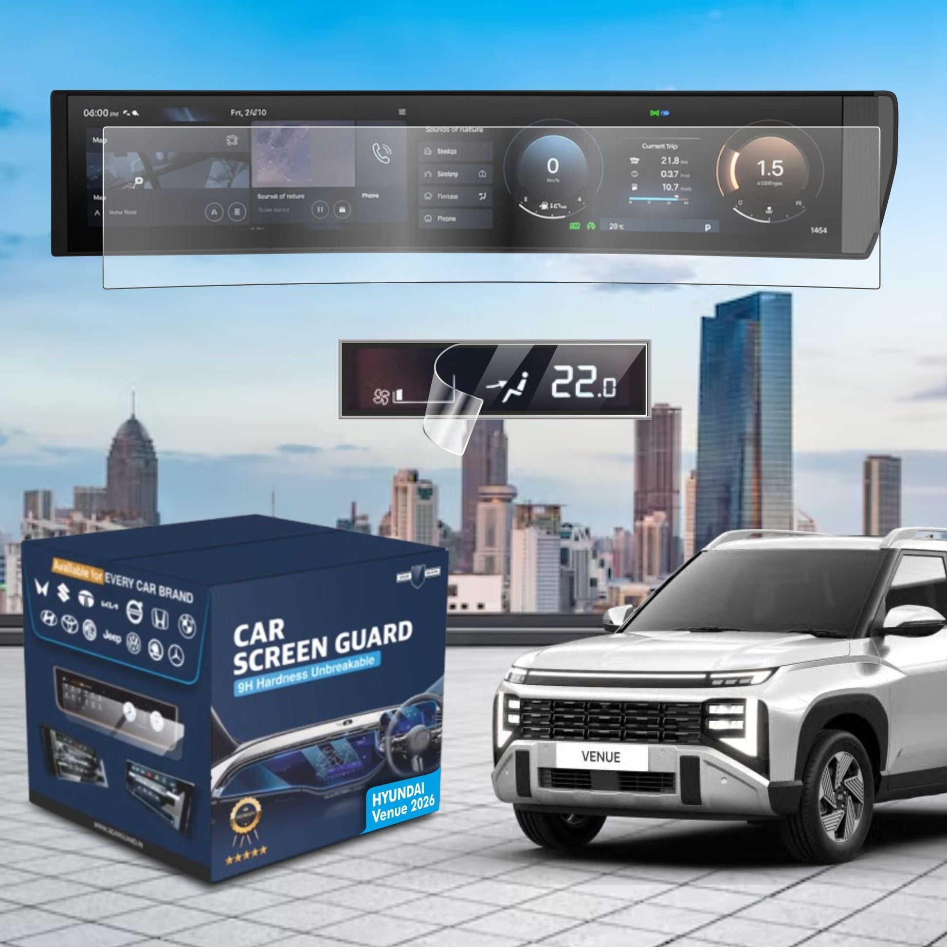 Hyundai Venue Full Touch Screen Guard with AC vent Guard [2026] - CFM_VENUE_2026