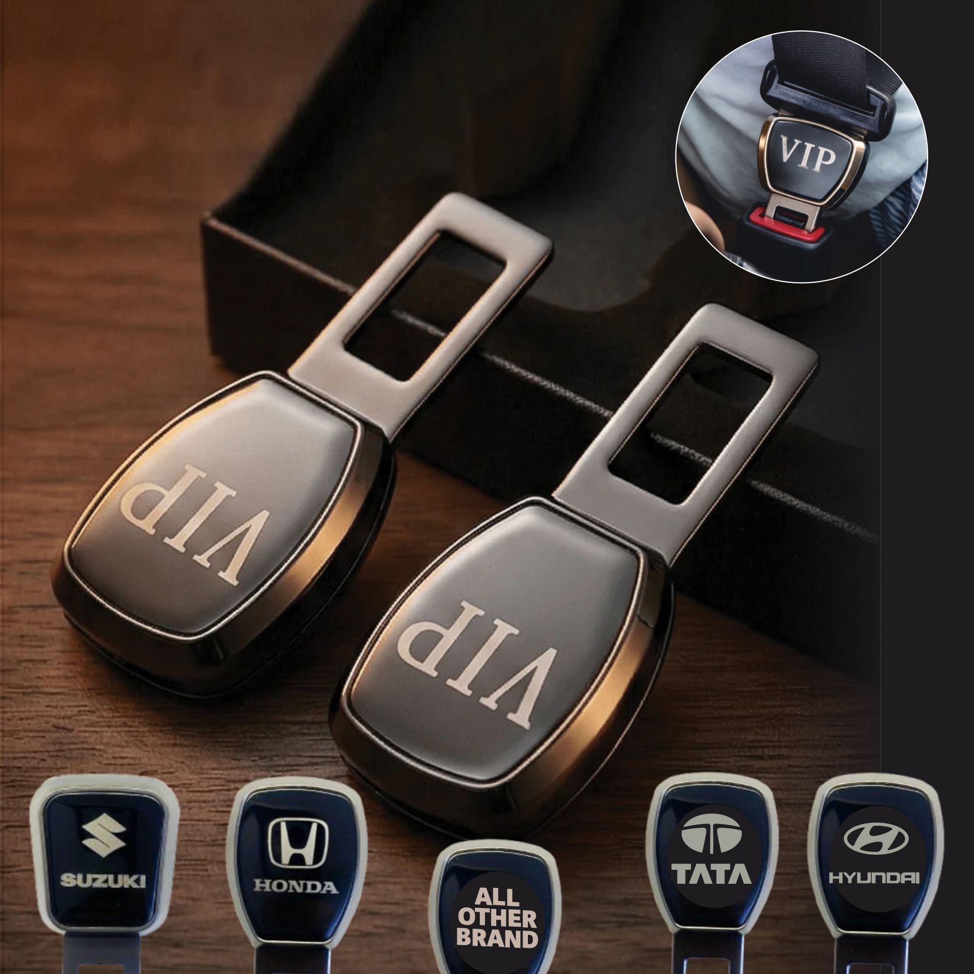 Luxury Gunmetal Finish Seat Belt Alarm Stopper - Pack of 2 - ALRM_STOPPER_VIP