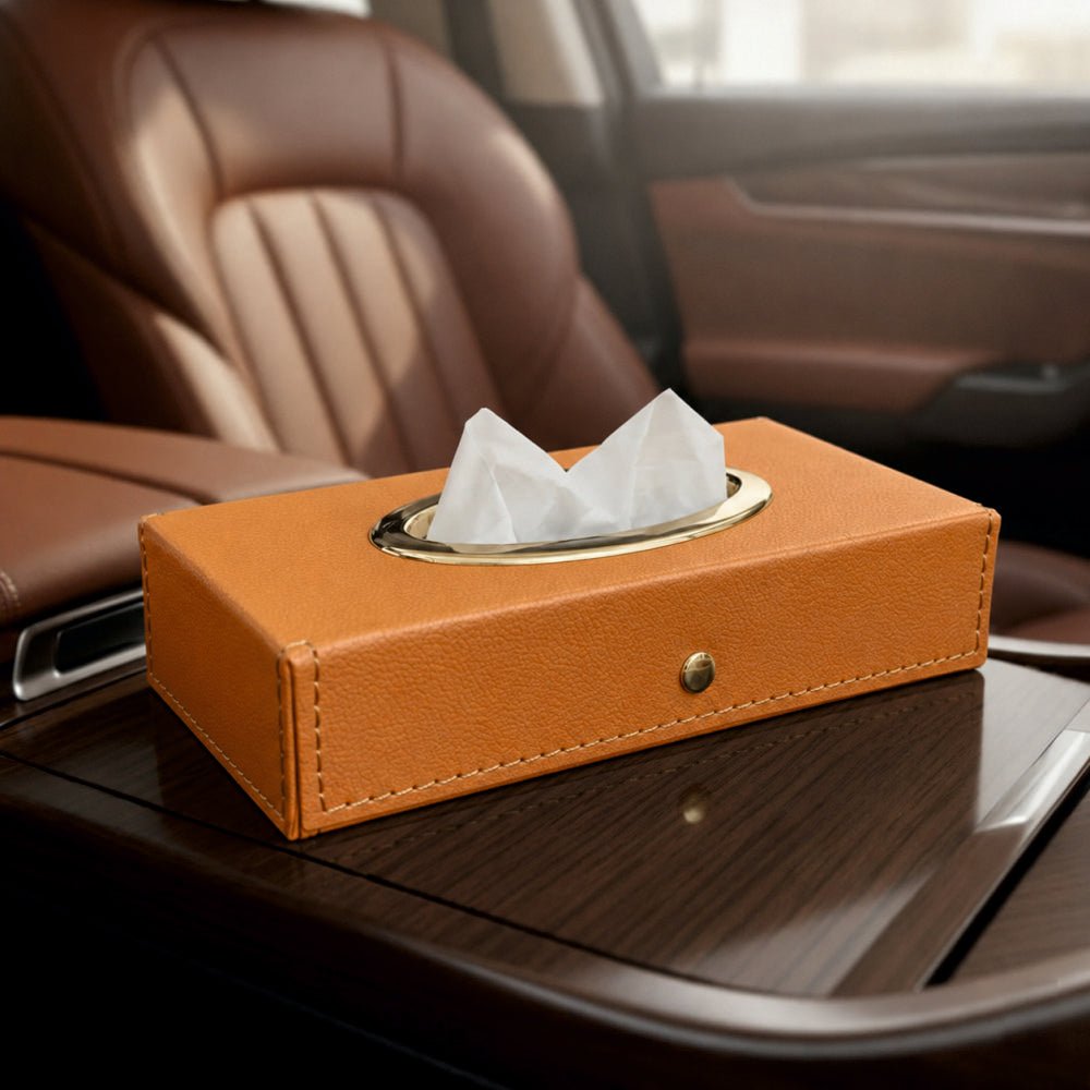 Luxury Leather Finish Tissue Box -TISSUE_BOX_TAN