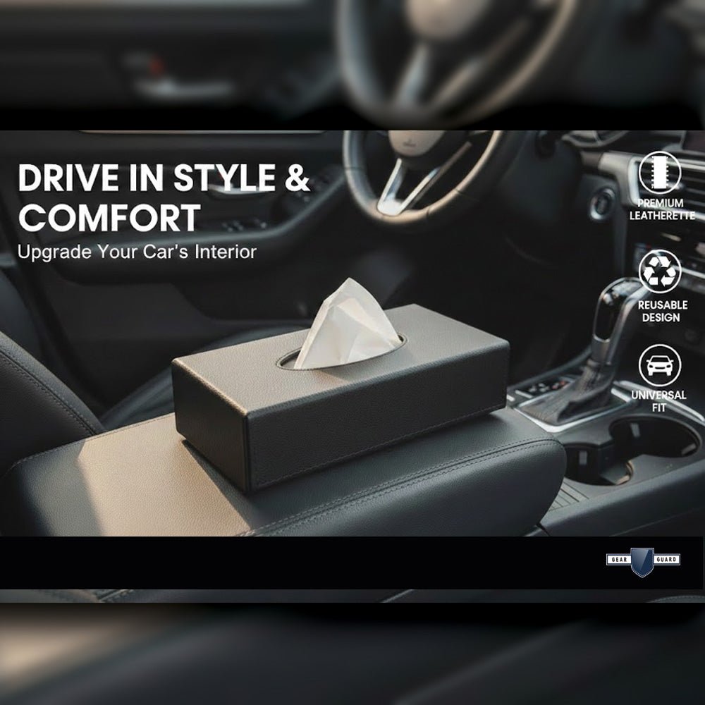 Luxury Leather Finish Tissue Box Cover with Gold Trim For Car, Home & Office - TISSUE_BOX_BEIGE