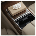 Luxury Leather Finish Tissue Box Cover with Gold Trim For Car, Home & Office - TISSUE_BOX_BEIGE