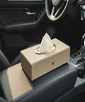 Luxury Leather Finish Tissue Box Cover with Gold Trim For Car, Home & Office - TISSUE_BOX_BEIGE
