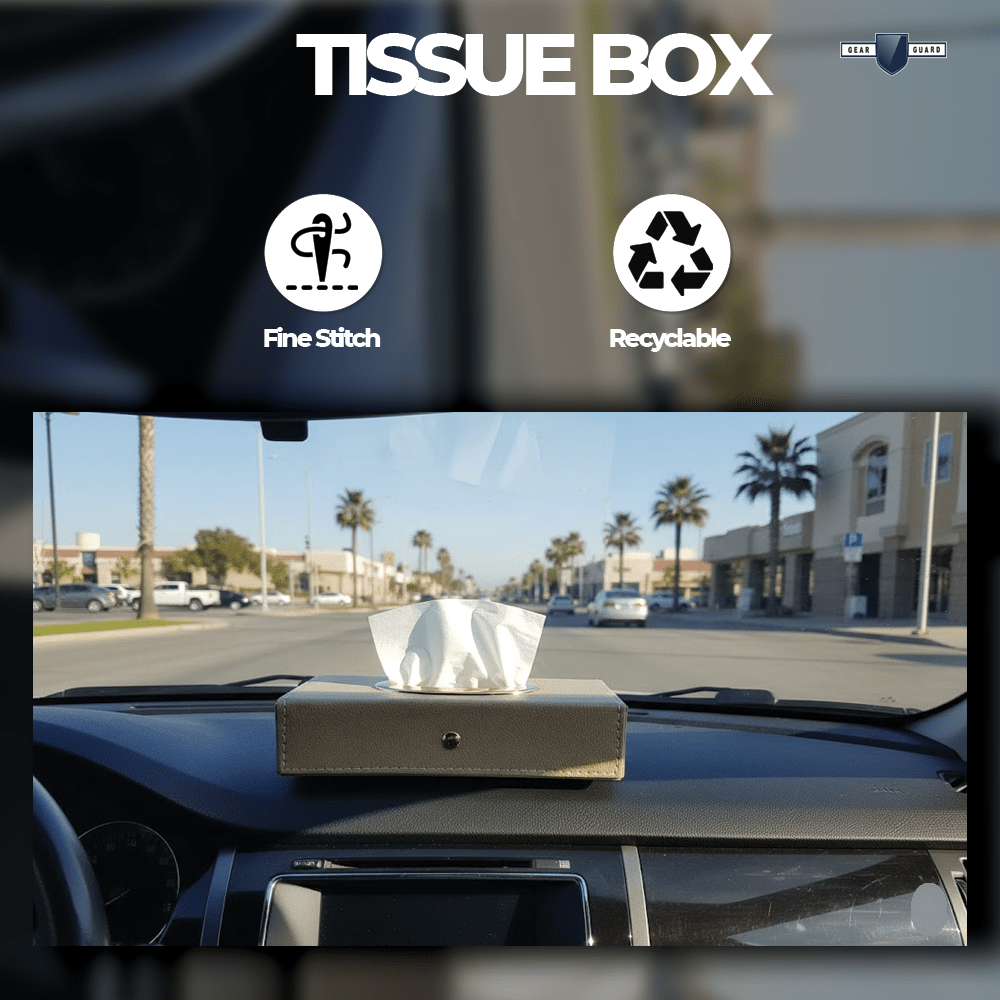 Luxury Leather Finish Tissue Box Cover with Gold Trim For Car, Home & Office - TISSUE_BOX_BEIGE