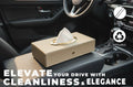 Luxury Leather Finish Tissue Box Cover with Gold Trim For Car, Home & Office - TISSUE_BOX_BEIGE