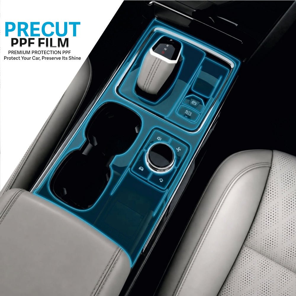 Mahindra XEV 9E Interior EPB Gear Panel Precut PPF Guard -SP_XEV_9E_EPB_GEAR_PPF